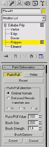 Использование свитка Paint Deformation (Деформация кистью) настроек объекта